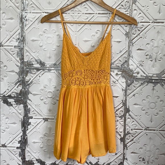 Abercrombie & Fitch Pants - Abercrombie yellow crochet tank top romper